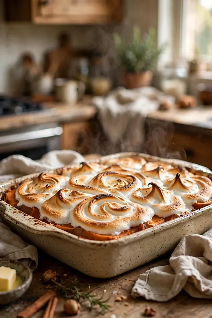 Sweet Potato Casserole with Toasted Marshmallow Swirl