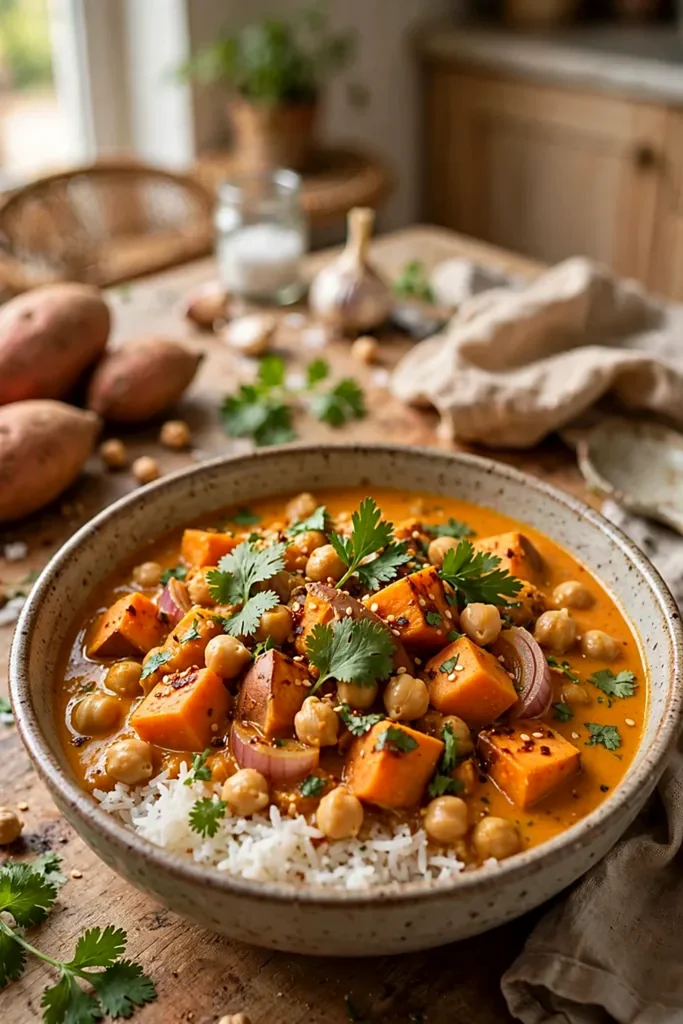 Sweet Potato and Chickpea Curry in Coconut Milk