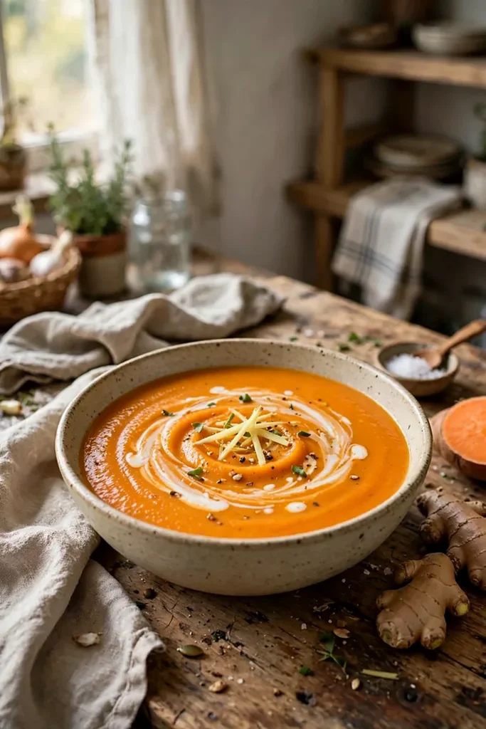 Sweet Potato Soup with Ginger and Coconut Cream