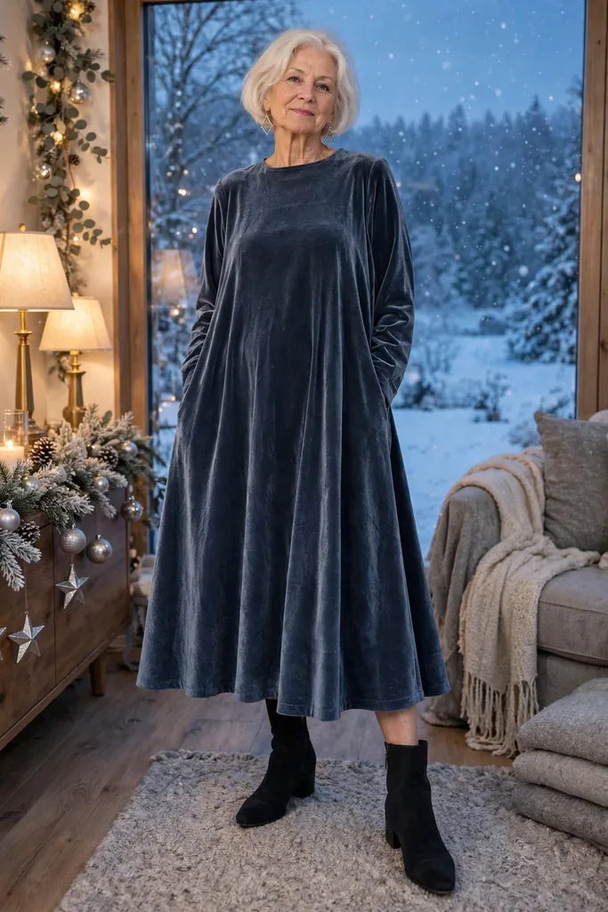 -a-slate-blue-trapeze-dress-with-an-airy-shape