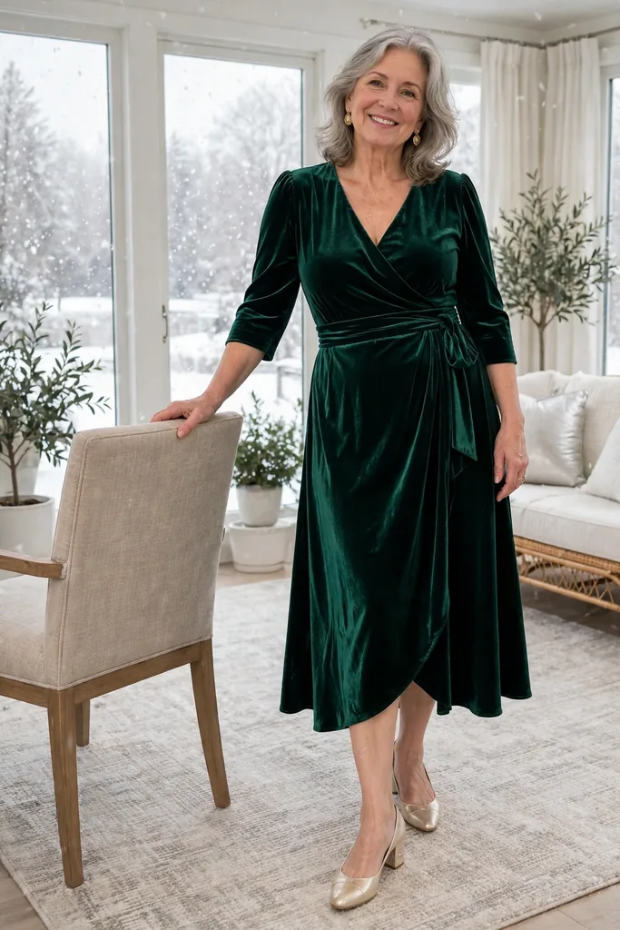 -an-emerald-green-wrap-dress-with-a-diagonal-neckline