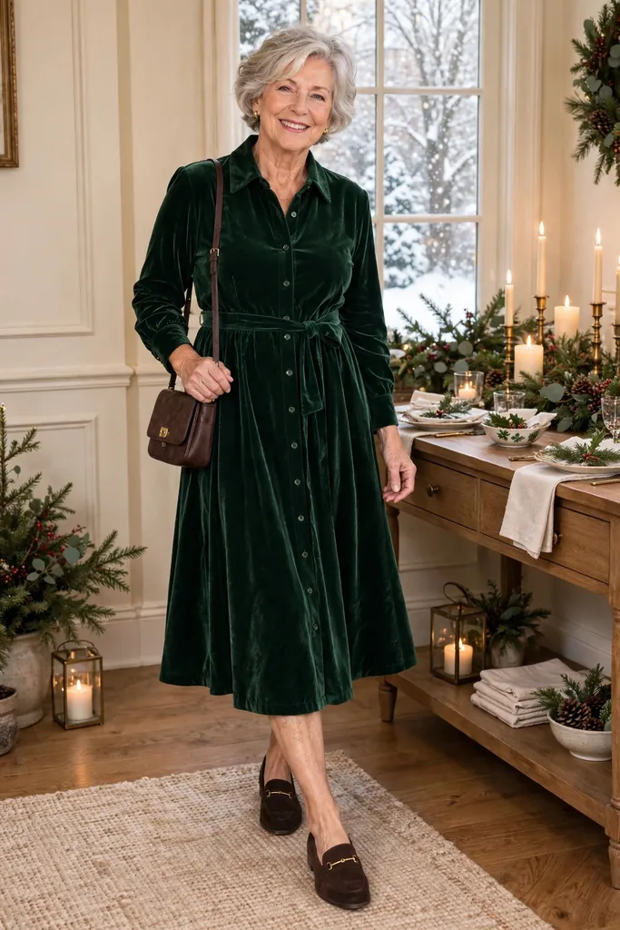 -a-forest-green-shirt-dress-for-christmas-brunch
