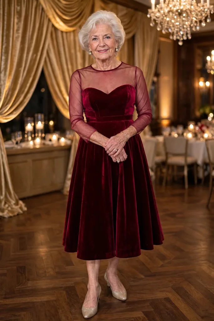 -a-cranberry-dress-with-a-sweetheart-bodice-and-sheer-yoke