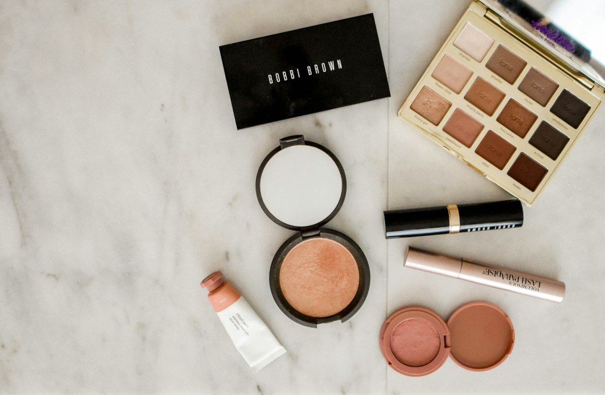 Beauty products flat lay